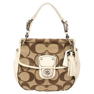 Pre Owned Coach Ivory/Beige Signature Canvas and Leather 70th Anniversary Limited Edition Willis Bag