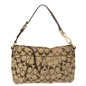 Pre Owned Coach Beige/Brown Signature Canvas and Leather Hampton Hobo