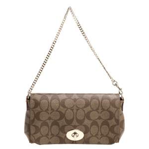Pre Owned Coach Brown Signature Coated Canvas and Leather Mini Ruby Crossbody Bag
