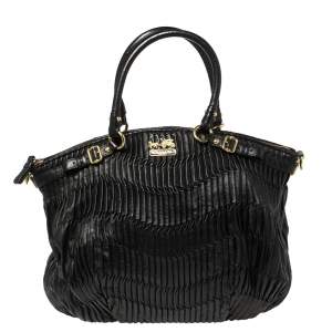 Pre Owned Coach Black Pleated Leather Sophia Madison Satchel