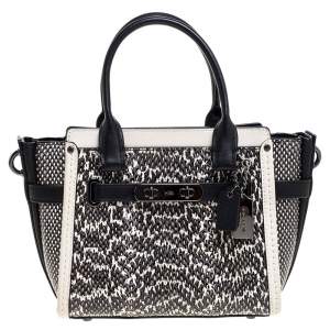 Pre Owned Coach Black/Beige Snakeskin Effect and Leather Swagger 20 Tote