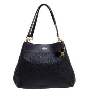 Pre Owned Coach Black Embossed Leather Lexy Shoulder Bag