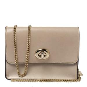 Pre Owned Coach Cream White Leather Turnlock Small Chain Crossbody Bag