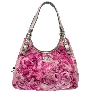 Coach Pink Floral Fabric Maggie Shoulder Bag