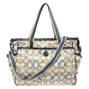 Pre Owned Coach Cream/Blue Signature Nylon Peyton Diaper Bag