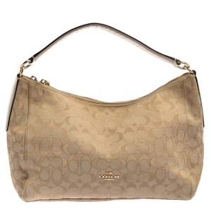 Coach Beige Signature Canvas and Leather East West Celeste Hobo
