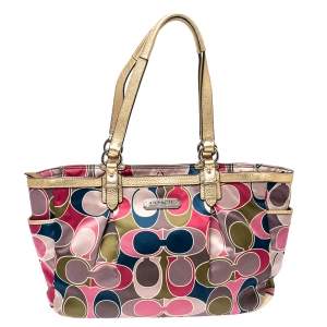 Coach Multicolor Gallery Scarf Print Satin Tote