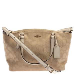 Pre Owned Coach Beige Signature Canvas Mini Kelsey Satchel