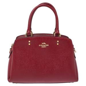Pre Owned Coach Red Leather Mini Lillie Carryall Satchel