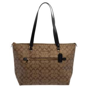 Pre Owned Coach  Beige/Brown Coated Signature Canvas Gallery Tote