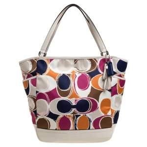 Pre Owned Coach Muticolor Part Op Ast Satin and Leather Carrie Tote 