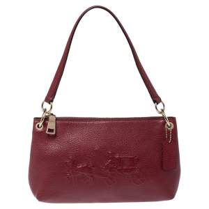 Coach Burgundy Leather Embossed Horse & Carriage Cross Body Bag