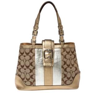 Coach Metallic Gold/Silver Signature Canvas and Leather Tote