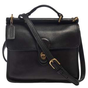 Pre Owned Coach Black Leather Vintage Willis Top Handle Bag