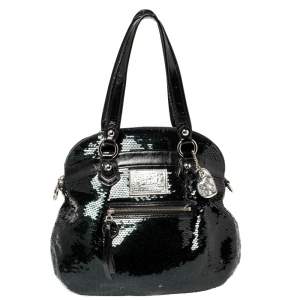 Pre Owned Coach Petroleum Green Sequin Poppy Spotlight Satchel