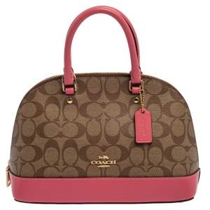 Pre Owned Coach Beige/Pink Signature Coated Canvas And Leather Mini  Sierra Satchel