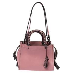 Pre Owned Coach Pink/Black Leather and Snakeskin Rogue Tote