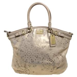 Coach Beige Laser Cut Shimmer Leather Lindsey Shoulder Bag