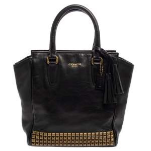 Coach Black Leather Tanner Stud Tote