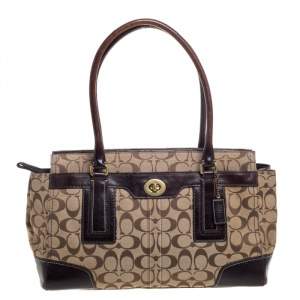 Coach Beige/Brown Signature Canvas and Leather Hampton Tote