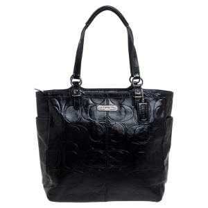 Coach Black Signature Embossed Patent Leather Gallery Tote