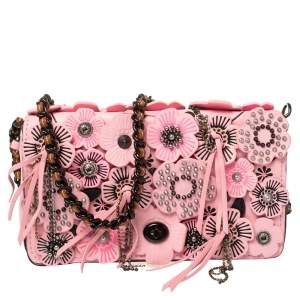 Pre Owned Coach Pink Leather Dinky Wild Tea Crossbody Bag