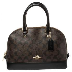 Pre Owned Coach Brown/Black Signature Coated Canvas And Leather Mini Sierra Satchel