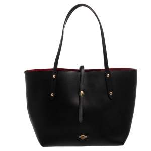Pre Owned Coach Black Pebbled Leather Market Tote