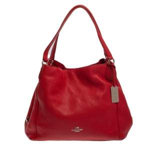 Pre Owned Coach Red Pebbled Leather Edie 31 Shoulder Bag