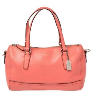 Pre Owned Coach Coral Orange Leather Boston Bag