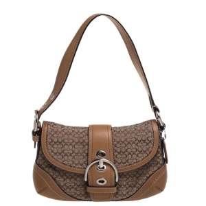 Pre Owned Coach Brown Signature Canvas and Leather Buckle Shoulder Bag