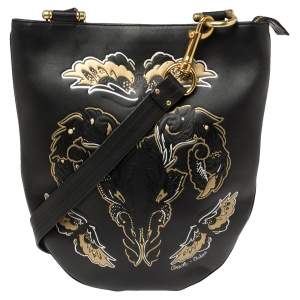 Pre Owned Coach Black/Gold Leather Tattoo Sling Bag