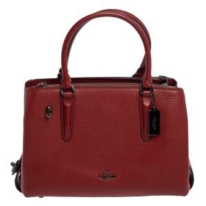 Pre Owned Coach Red Leather Brooklyn Carryall Satchel