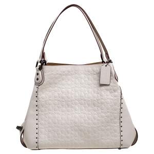 Pre Owned Coach Cream Signature Embossed Leather Edie 31 Shoulder Bag