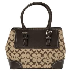 Pre Owned Coach Brown Signature Canvas and Leather Hampton Tote