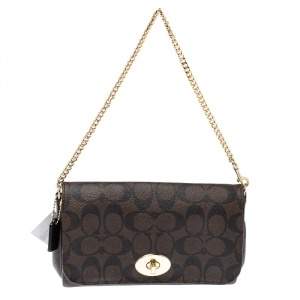Pre Owned Coach Brown Signature Coated Canvas and Leather Mini Ruby Crossbody Bag