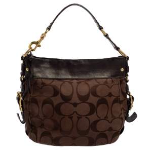 Coach Brown Signature Canvas and Leather Zoe Hobo
