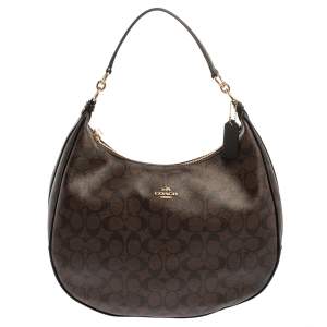 Coach Brown/Black Signature Coated Canvas and Leather Harley Hobo