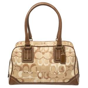 Pre Owned  Coach Beige/Brown Signature Canvas and Leather Satchel