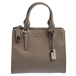 Pre Owned Coach Grey Leather Crosby Carryall Double Zip Tote