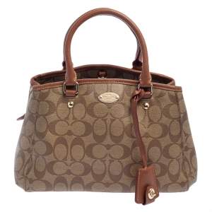 Pre Owned Coach Beige/Brown Signature Coated Canvas and Leather Margot Satchel