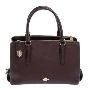 Pre Owned Coach Plum Leather Brooklyn Carryall Satchel