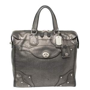 Pre Owned Coach Metallic Grey Textured Leather Rider 33 Satchel