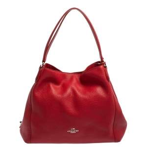 Pre Owned Coach Red Pebbled Leather Edie 31 Shoulder Bag