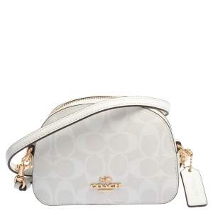 Pre Owned Coach White Signature Coated Canvas Mini Serena Crossbody Bag