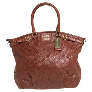 Pre Owned Coach Brown Leather Criss Cross Madison Satchel