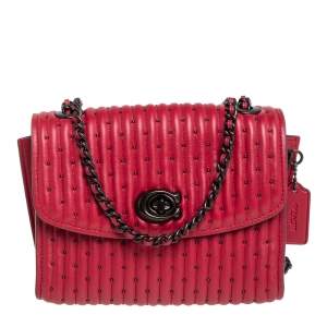 Pre Owned Coach Red Quilted Leather Studded Parker 18 Shoulder Bag
