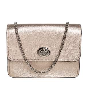 Pre Owned Coach Metallic Rose Gold Leather Bowery Shoulder Bag