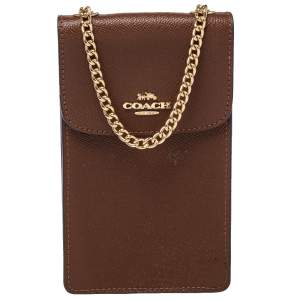 Coach Brown Saffiano Leather North/South Phone Crossbody Bag