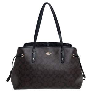 Pre Owned Coach Dark Brown/Black Signature Coated Canvas and Leather Drawstring Carryall Satchel